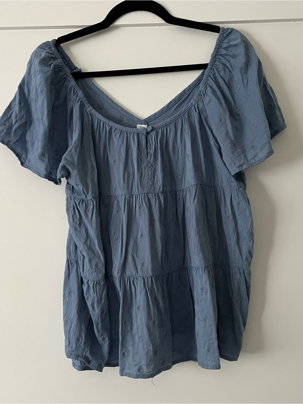 Old Navy Blue Embroidered Tiered Peasant Top